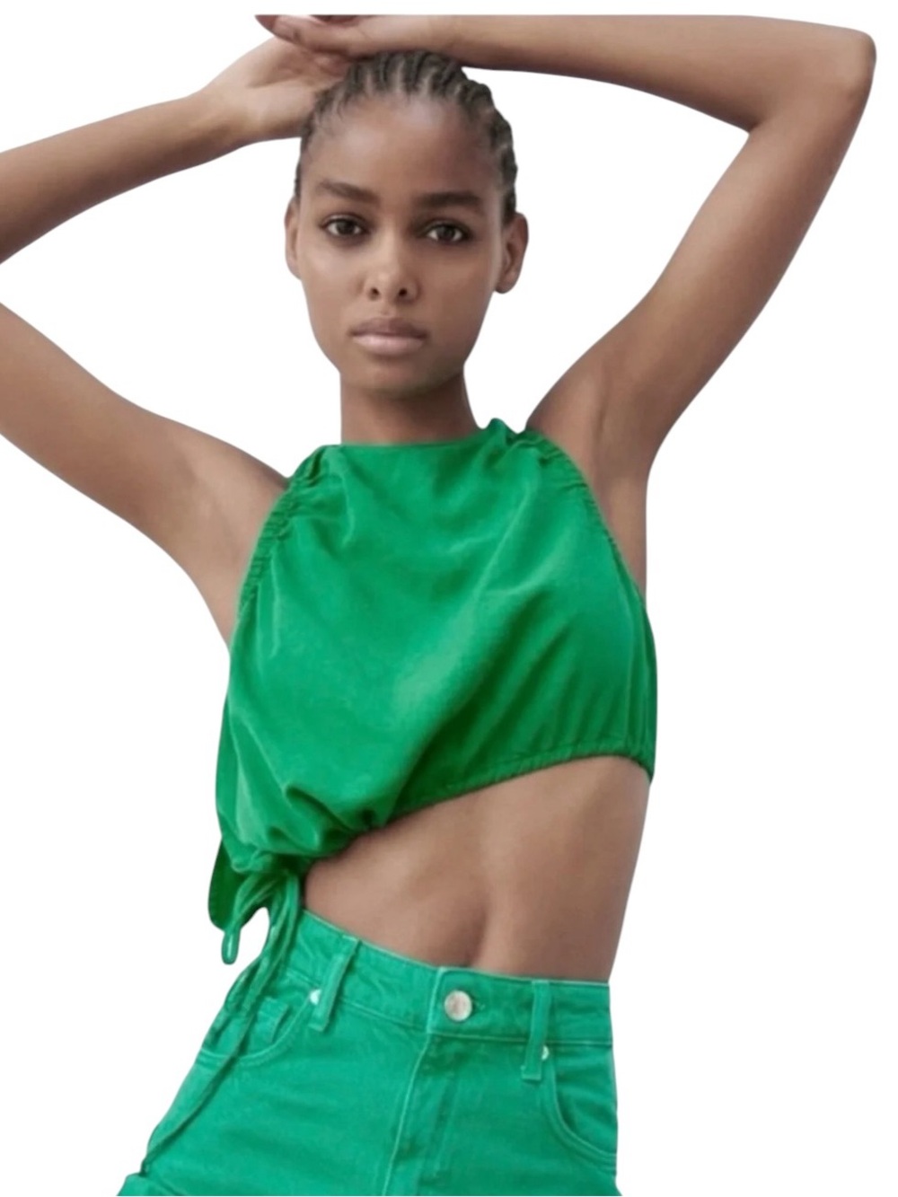 Zara Emerald Green Crop Asymmetrical Sleeveless Tank Top